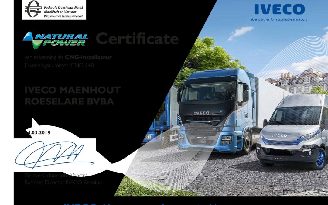 Vandewiele Autobedrijf SPRL – concessionnaire IVECO vient de recevoir la certification officielle en tant Installateur certifié Gaz Naturel (GNC/GNL)